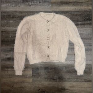 Hem & Thread Cream Knit Button Cardigan Sweater